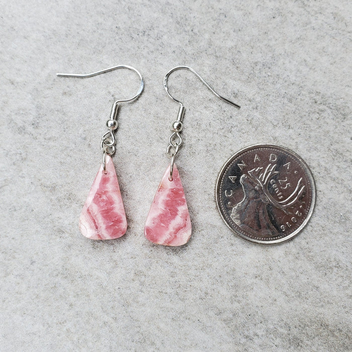 Rhodochrosite gemstone dangle earrings
