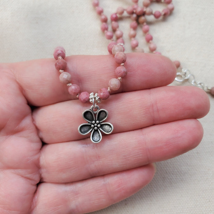 Faceted Rhodonite hand knotted choker necklace