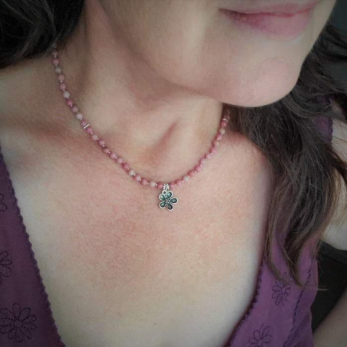 Faceted Rhodonite hand knotted choker necklace