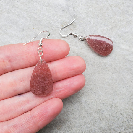 Strawberry quartz teardrop sterling silver earrings
