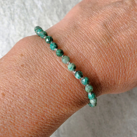 Faceted Chrysocolla knotted bracelet on model