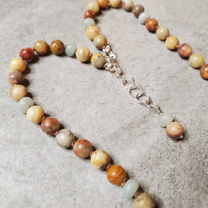 Hand knotted Crazy Lace Agate Necklace