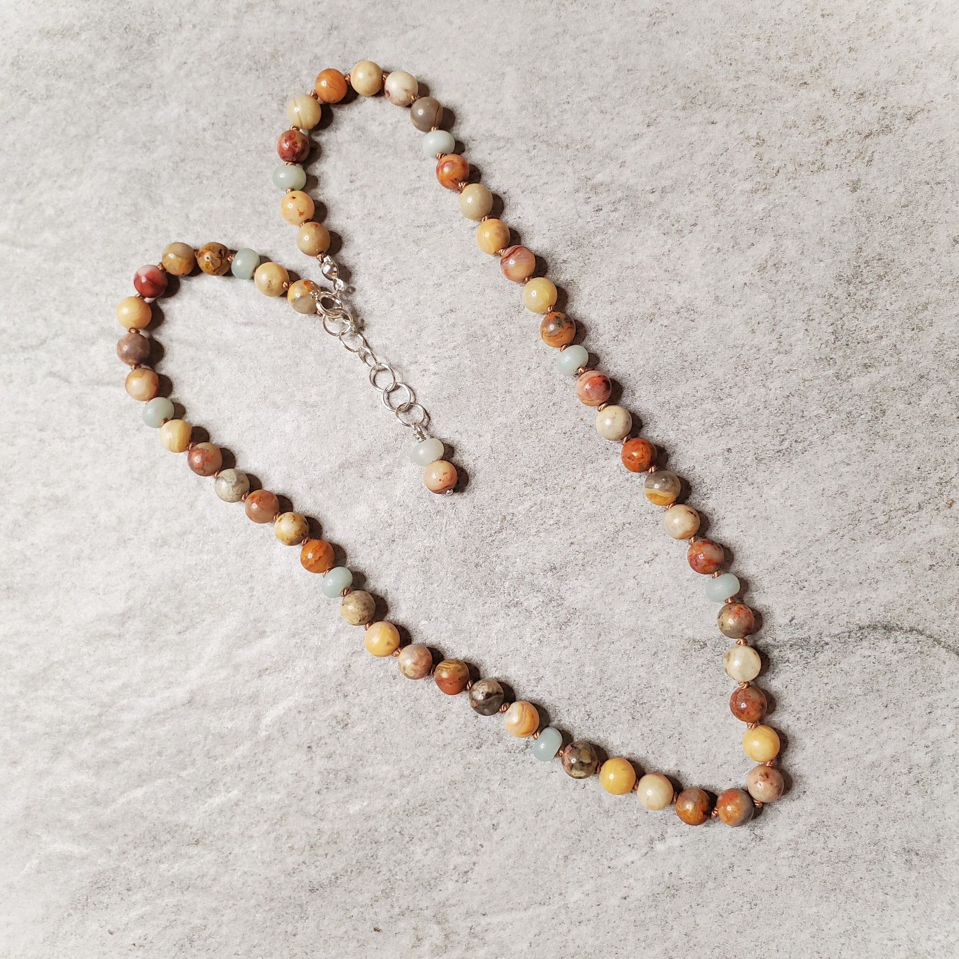 Hand knotted Crazy Lace Agate Necklace