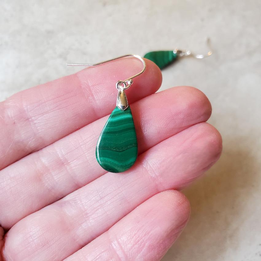 Good Handmade Silver Earrings-Earrings with Malachite-Gemstone Earrings-Malachite-Gold Plated Earrings-Malachite-Teardrop Shape