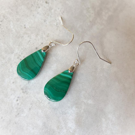 teardrop Malachite sterling silver earrings 