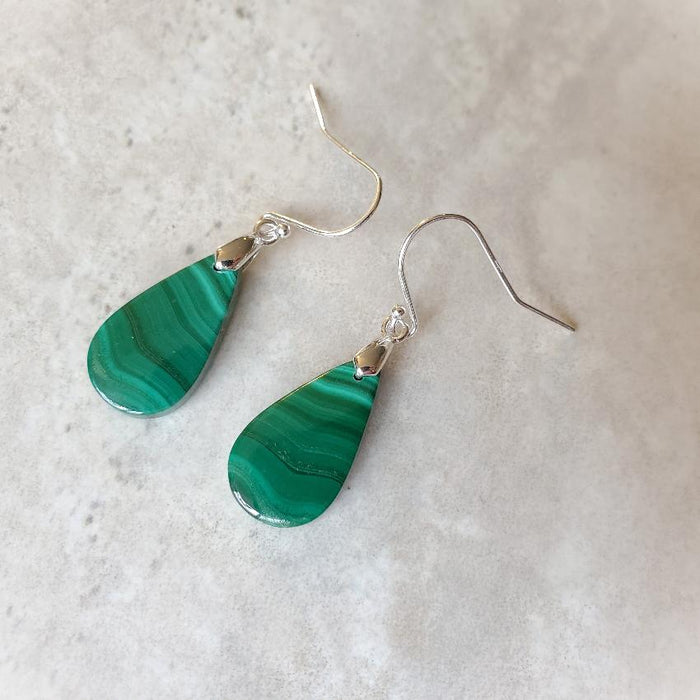 Malachite teardrop sterling silver earrings