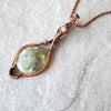 Moss Agate  wire wrapped pendant on tile 