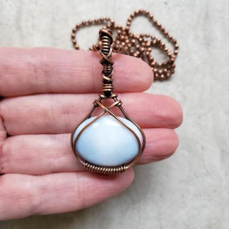 Copper wire wrapped Blue Opal pendant