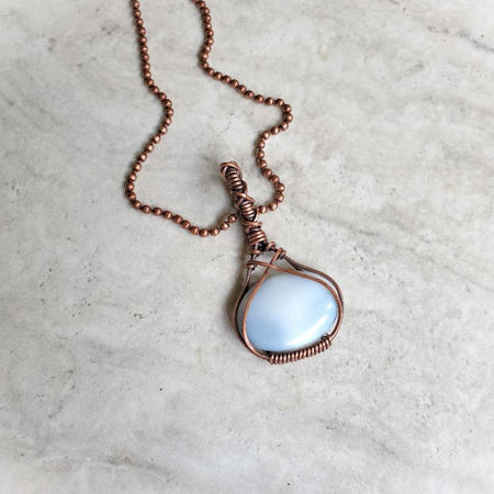 Copper wire wrapped Blue Opal pendant