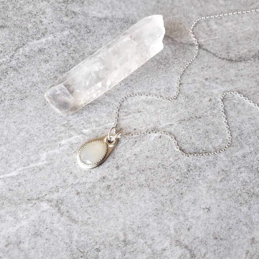 faceted white moonstone sterling silver pendant 