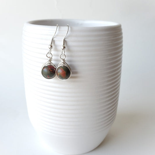 Picasso Jasper herringbone wrap earrings hanging