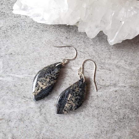 Honey dendrite freeform earrings on tile