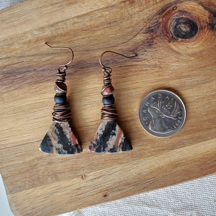 Honey Dendritic wire wrapped copper earrings