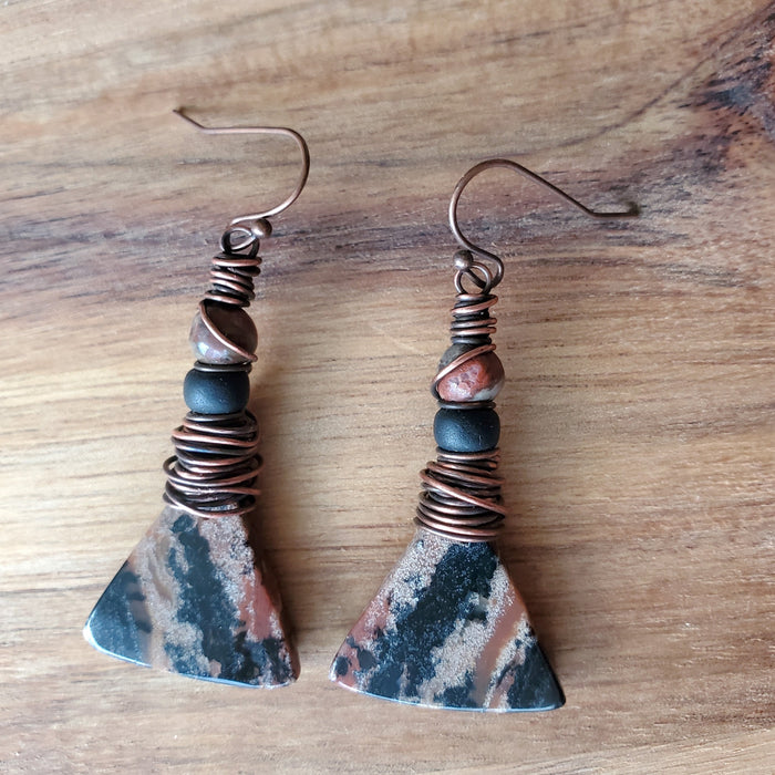 Honey Dendritic wire wrapped copper earrings