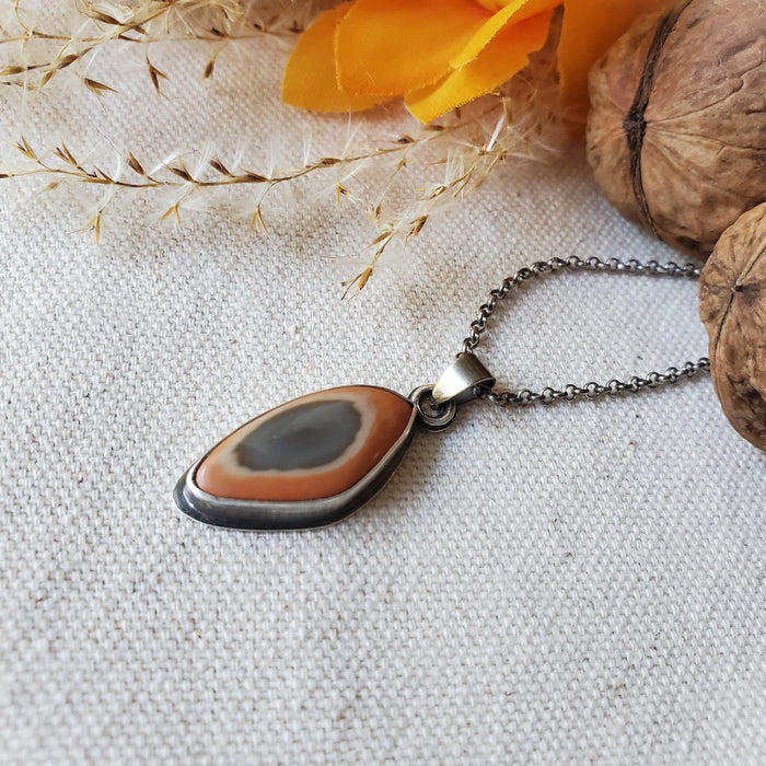 Freeform Imperial Jasper silversmith necklace on linen