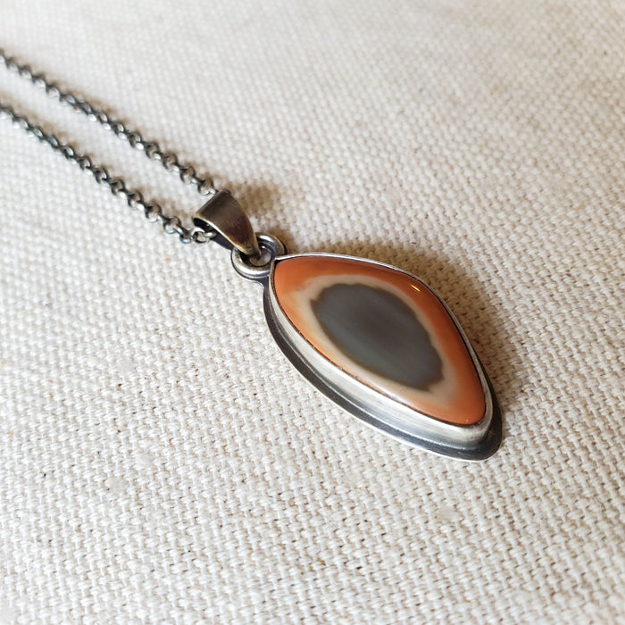 Freeform Imperial Jasper silversmith necklace on linen