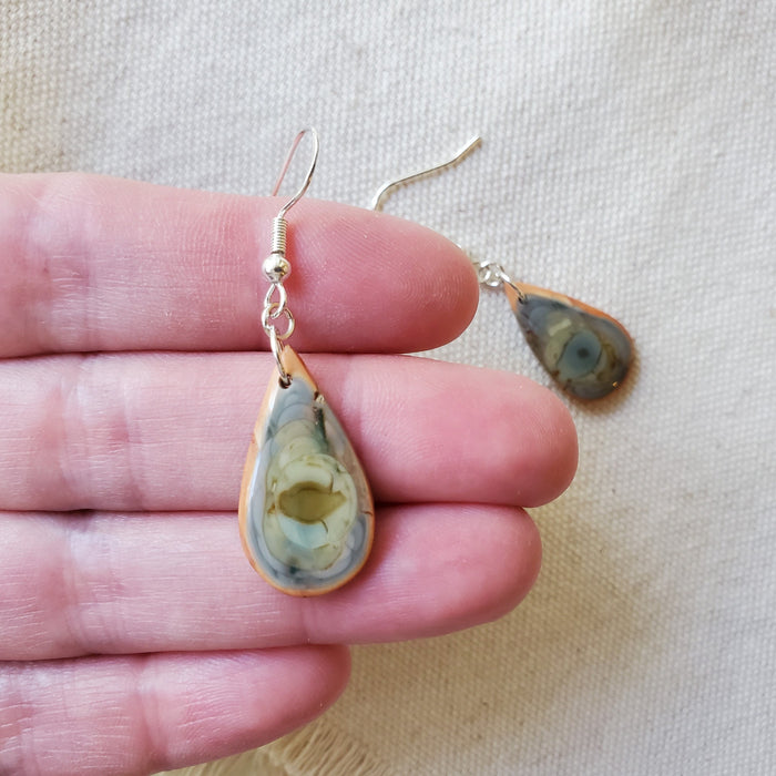 Teardrop Imperial Jasper silver earrings in hand