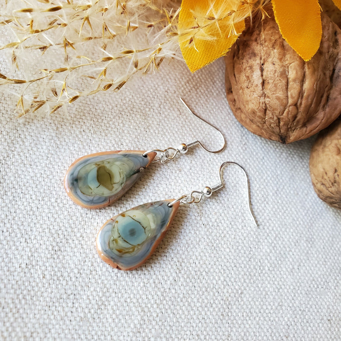 Teardrop Imperial Jasper silver earrings on linen