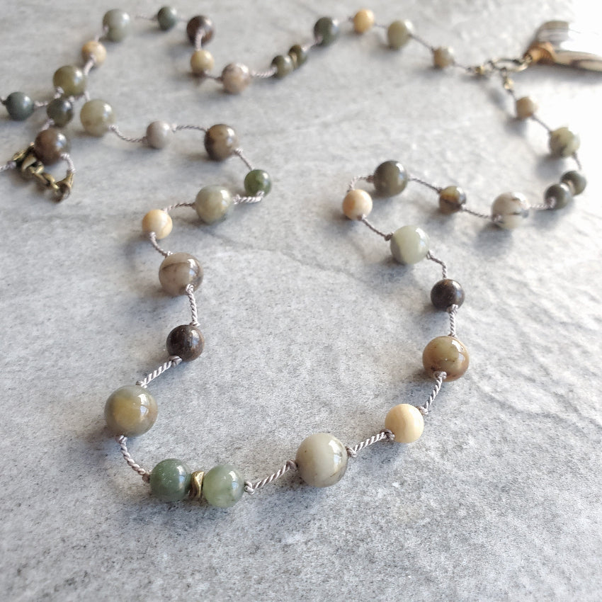 Zebra Jasper Multi Gemstone Knotted Necklace