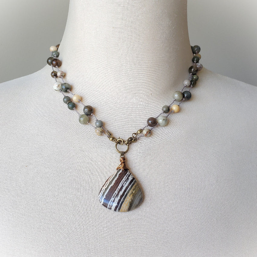 Zebra Jasper Multi Gemstone Knotted Necklace