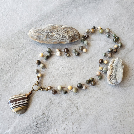 Zebra Jasper Multi Gemstone Knotted Necklace