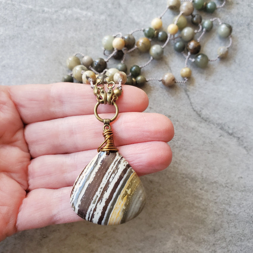Zebra Jasper Multi Gemstone Knotted Necklace
