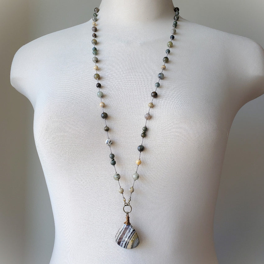 Zebra Jasper Multi Gemstone Knotted Necklace