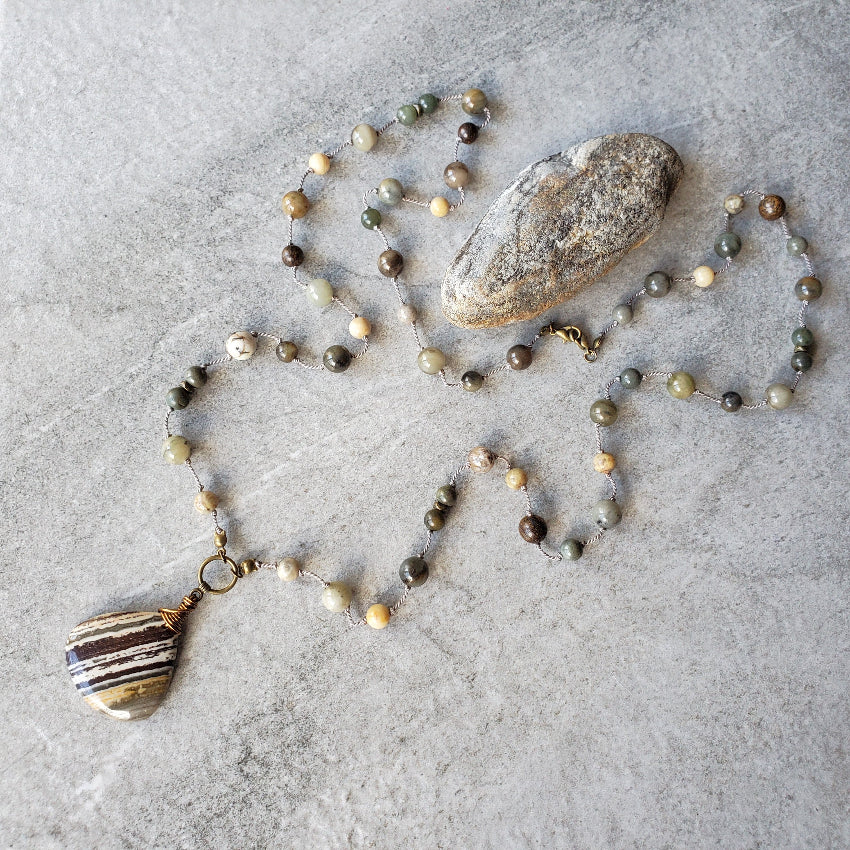 Zebra Jasper Multi Gemstone Knotted Necklace