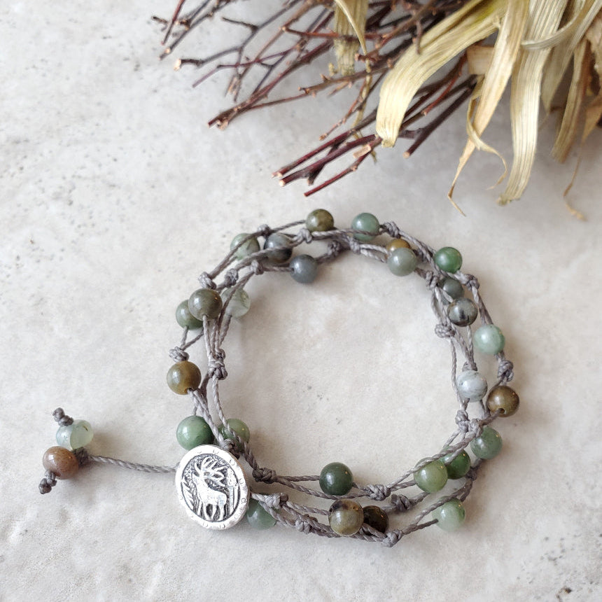 African Jade 3 wrap bracelet on tile