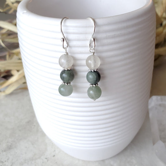 African Jade & Phantom Quartz Stack Earrings