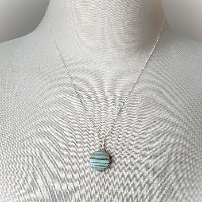 Green Saturn Chalcedony Round pendant necklace on bust