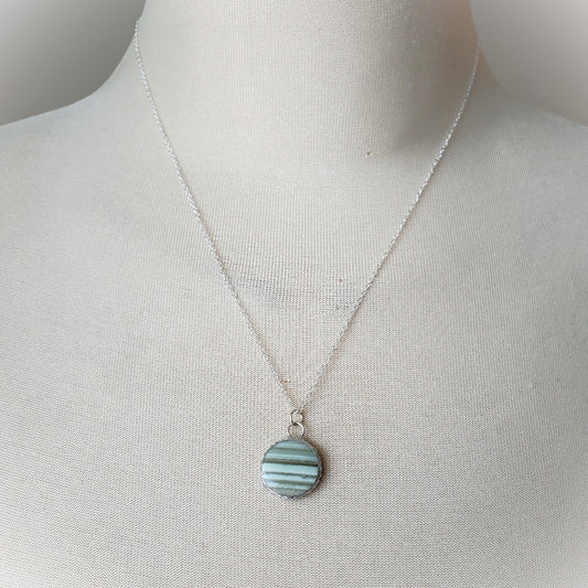 Green Saturn Chalcedony Round pendant necklace on bust