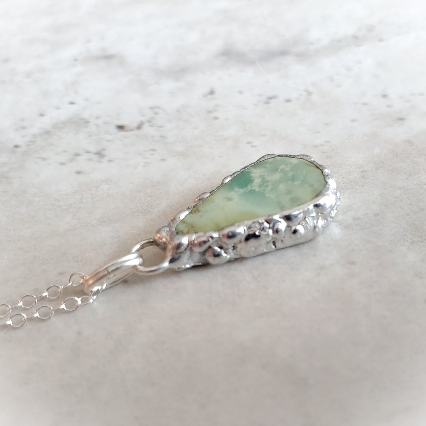 Variscite Soft Solder Pendant Necklace detail on tile