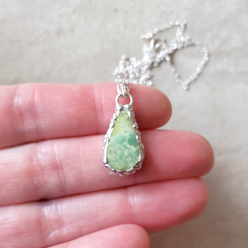 Variscite Soft Solder Pendant Necklace in hand