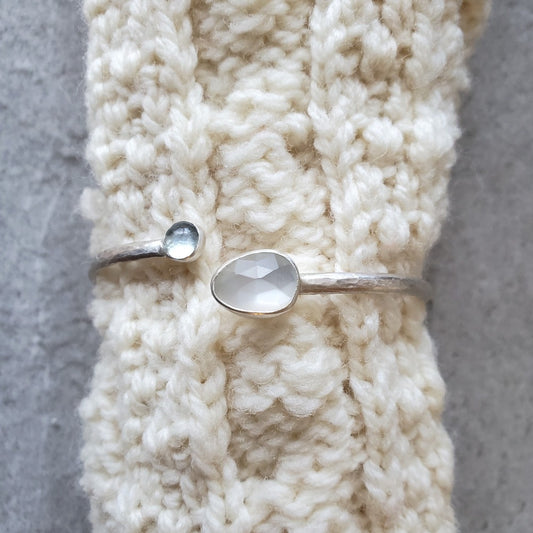 white moonstone and blue topaz cuff bracelet
