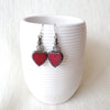 red Czech glass heart earrings with Labradorite hanging