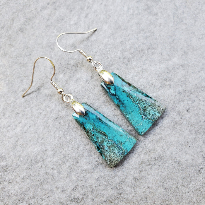 Shattuckite sterling silver earrings on tile