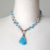Blue Apatite and Sunstone Knotted necklace on bust 