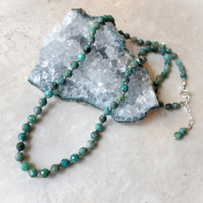 4mm faceted Chrysocolla knotted necklace