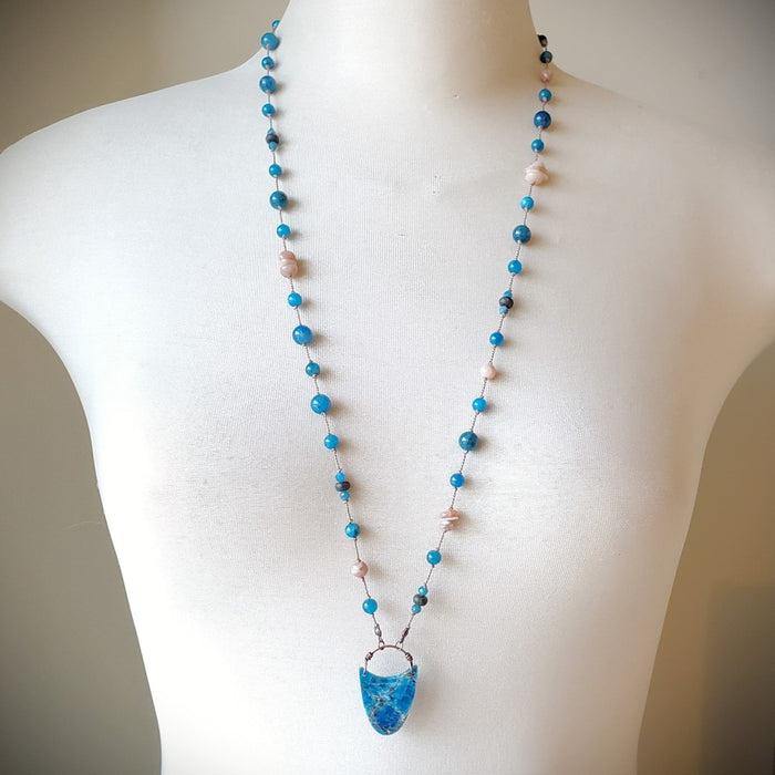 Blue Apatite & Sunstone Necklace
