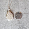 fossil coral freeform silversmith pendant beside a quarter