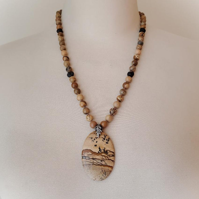 Picture Jasper chunky knotted necklace on bust