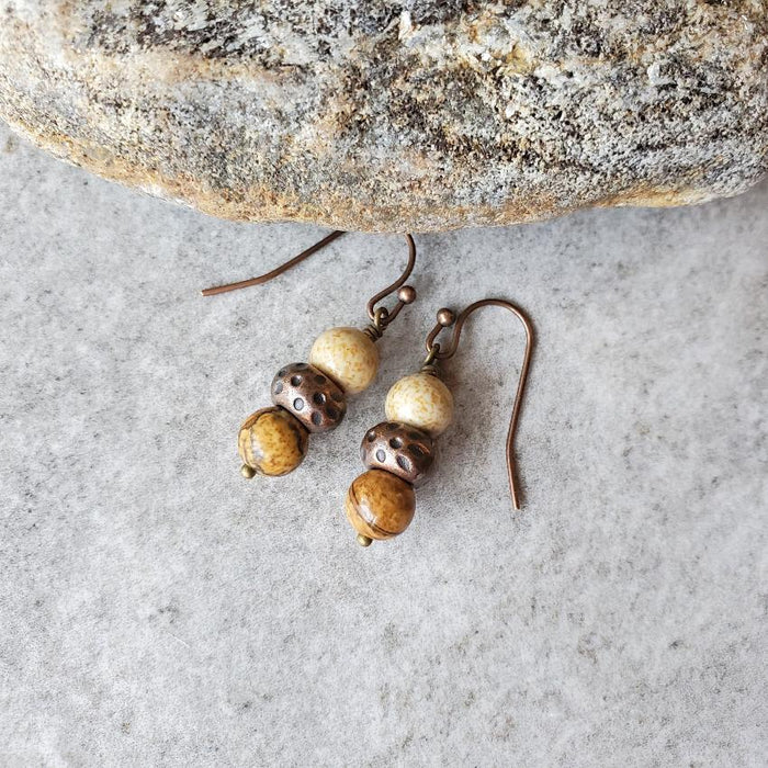 picture jasper copper stack earrings on tile