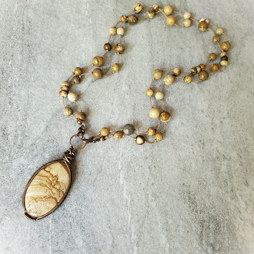 Picture Jasper double strand necklace on tile 