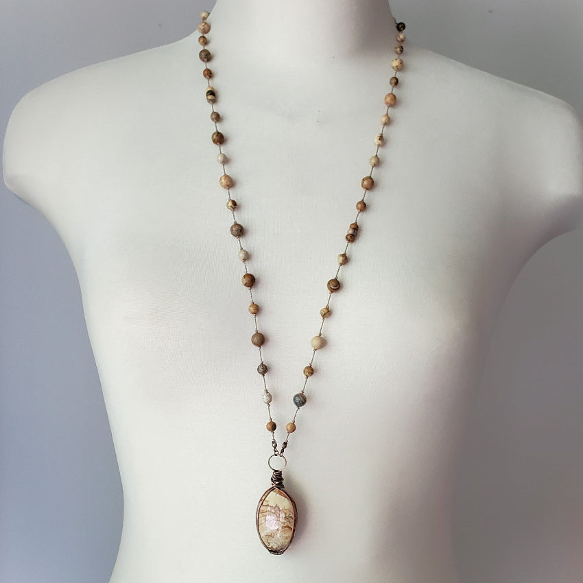 Picture Jasper knotted necklace on bust 