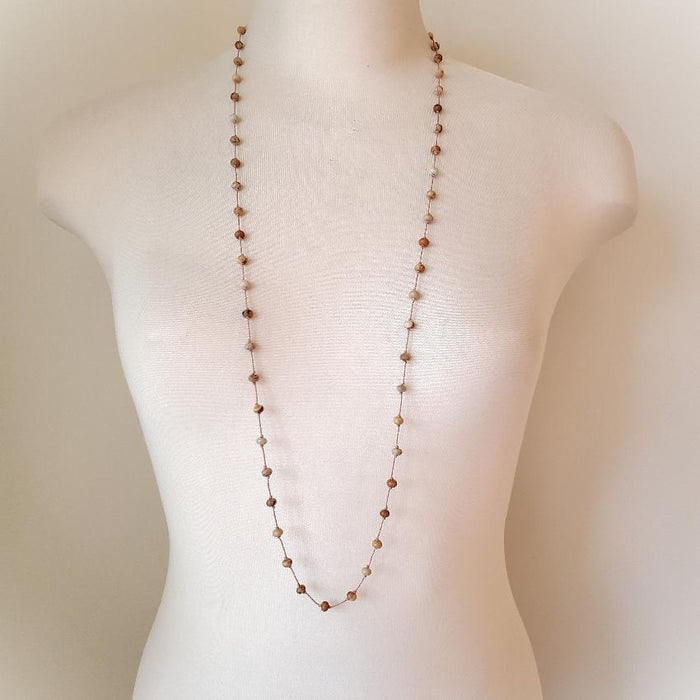 picture jasper rondelle hand knotted long necklace on bust