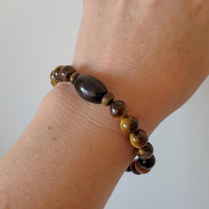 Tiger Eye Golden Obsidian stretch bracelet on model