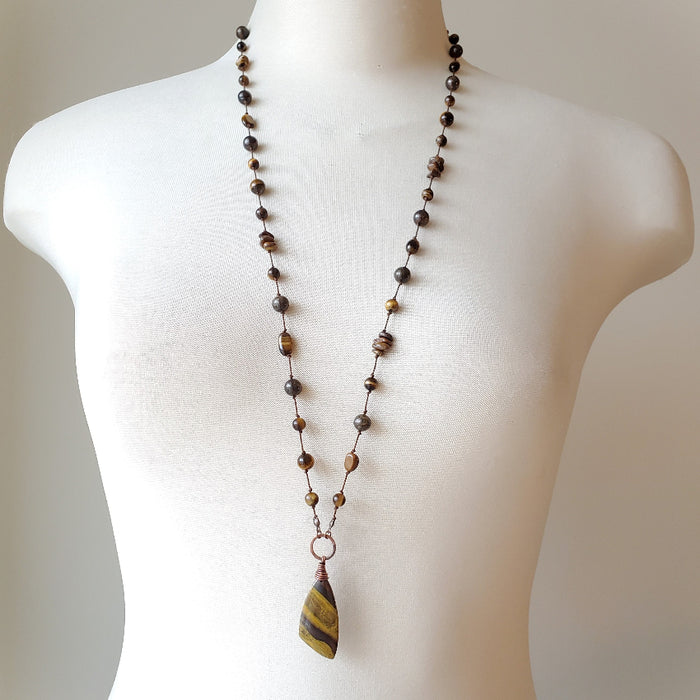 Tiger Eye long knotted necklace 