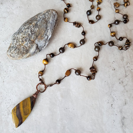 Tiger Eye long knotted necklace 