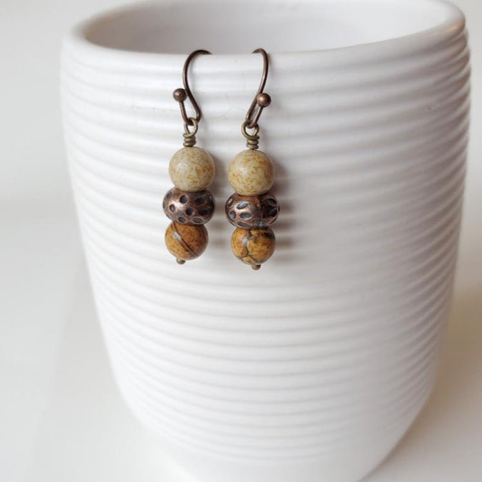 picture jasper copper stack earrings 